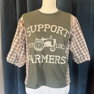 Refashioned Support Farmers and Plaid Flannel Mashup Cottage Core Upcycle